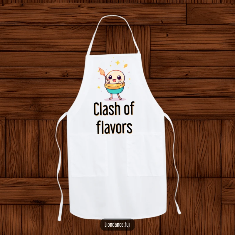 Funny cymbal clash apron showing a cute percussion prop making a festive sound, perfect for kitchen fun and gifting.