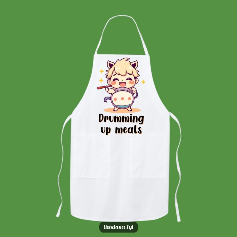 Funny Drum Beating Character Grinning Apron: Cook To The Beat!