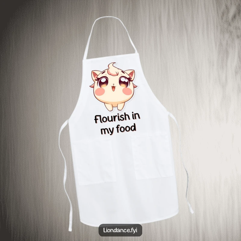 Funny apron with a character sporting wide, excited eyes looking upwards, perfect for enthusiastic cooks. Great funny gift.