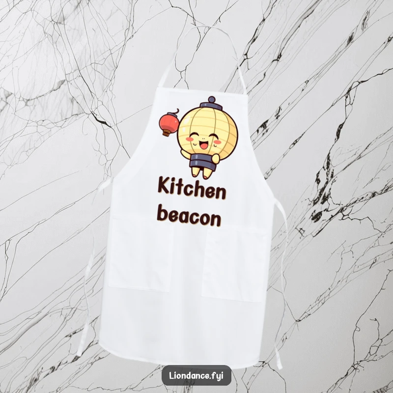 Funny apron with a cheerful lantern character gently bobbing with joy, perfect for kitchen tasks and adding a warm, happy glow to cooking.