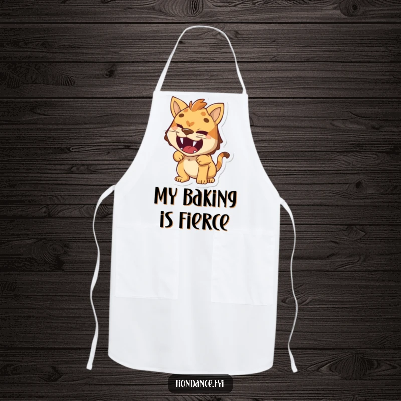 Funny apron featuring a small character with a cheeky wink, humorously roaring, ideal for a playful cook.