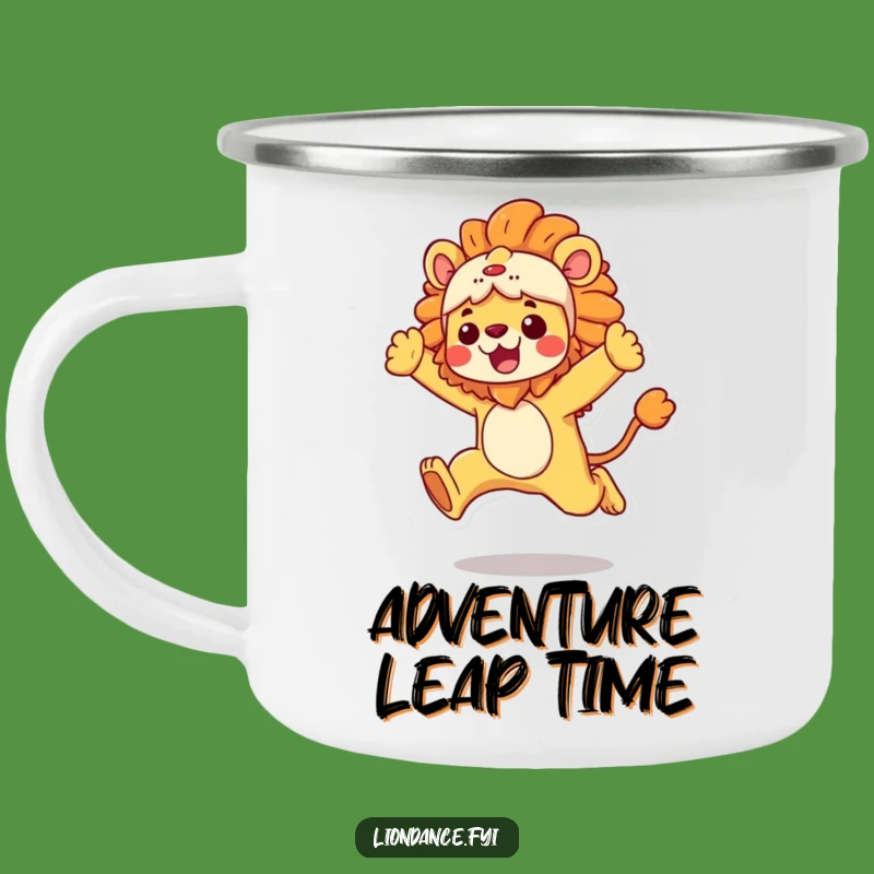 Funny Lion Costume Camping Mug: Adventurous Leap, Ideal Funny Gift!