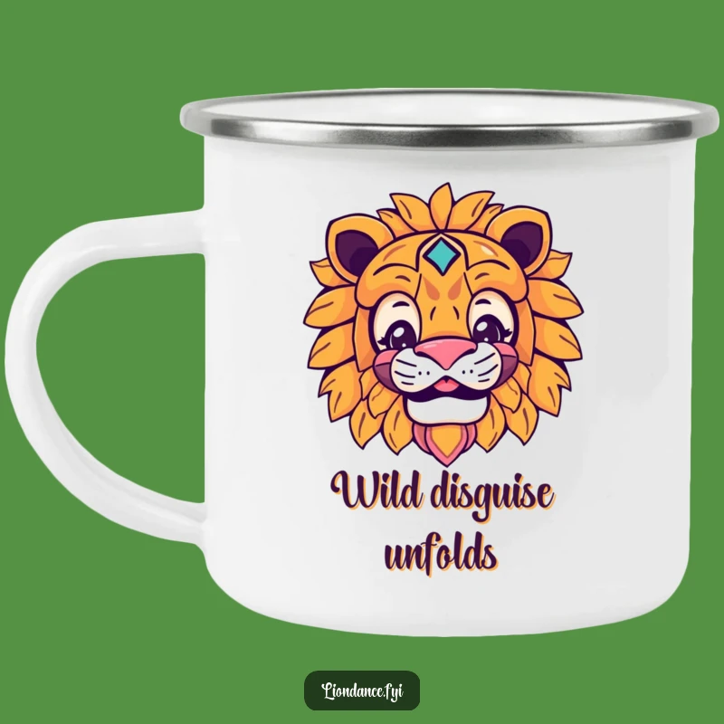 Funny Lion Mask Camping Mug: Trail Intrigue & Smiles, A Humorous Outdoor Gift