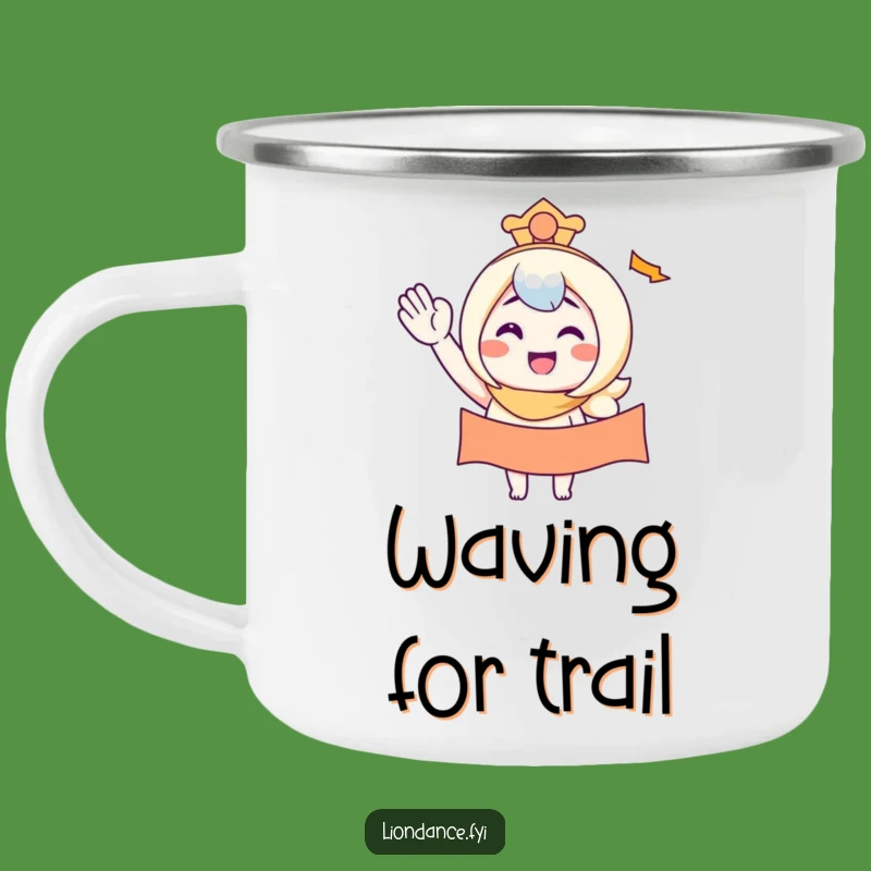Funny Waving Banner Character Smiles Camping Mug - Cheerful Adventure Brew!