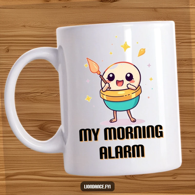 Funny cymbal clash mug, depicting a cute percussion prop energetically clashing with a festive gleam, a humorous gift.
