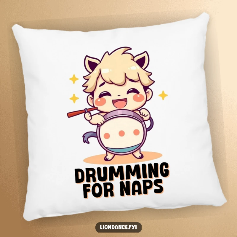 Funny Pillow: A character happily beating a drum with a wide grin, offering comfort and a dose of musical humor. Perfect for adding charm to any seating area.