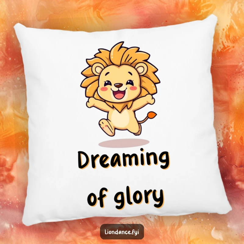 Funny character leaping with a stylized lion mane on a soft pillow, offering comfort and a touch of ferocity.