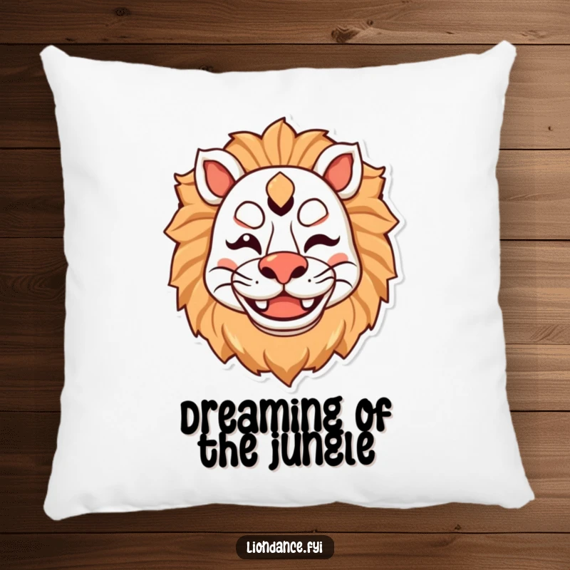 Funny decorative pillow with a playful lion mask character winking with a big smile, perfect for adding humor and comfort.