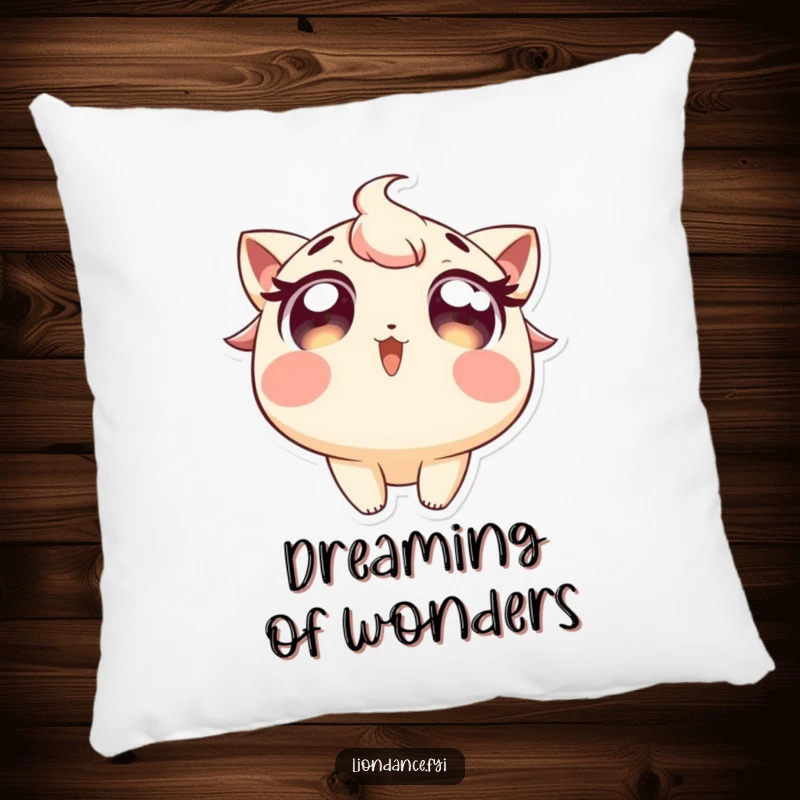 Funny pillow showcasing a character with wide, excited eyes looking upwards, offering comfort and wonder. Perfect funny gift.