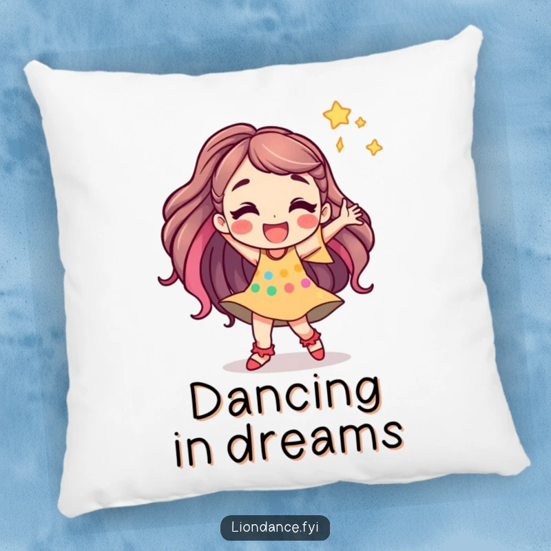 Funny pillow featuring a jubilant cartoon character dancing with energy, offering comfort and a representation of pure joy.
