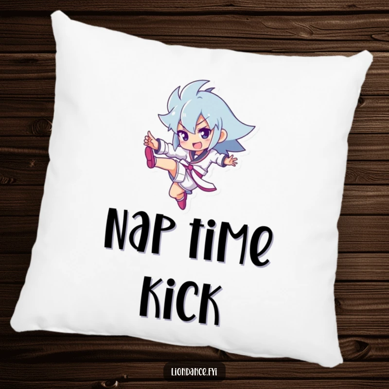 Funny pillow showing a character delivering a striking kick, designed to add a playful, energetic touch.