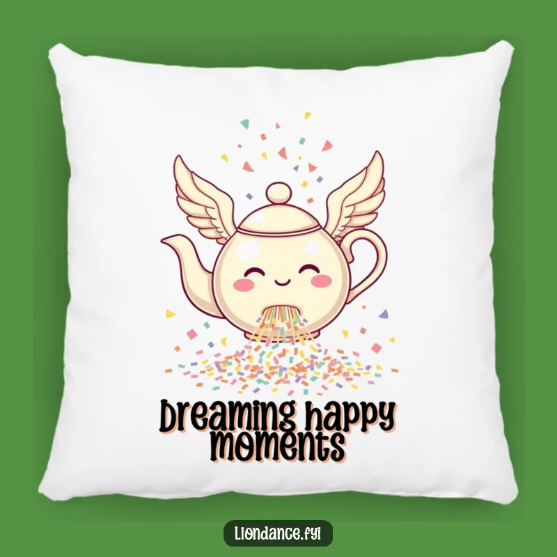 Funny Winged Teapot Pillow: Confetti Cushion, Adorable Funny Gift for Cozy Cheer!