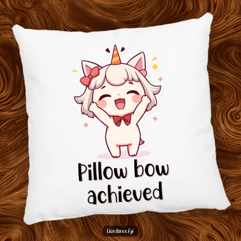 Funny decorative pillow with a delighted character performing a whimsical, celebratory bow, perfect for comfort and charming humor.