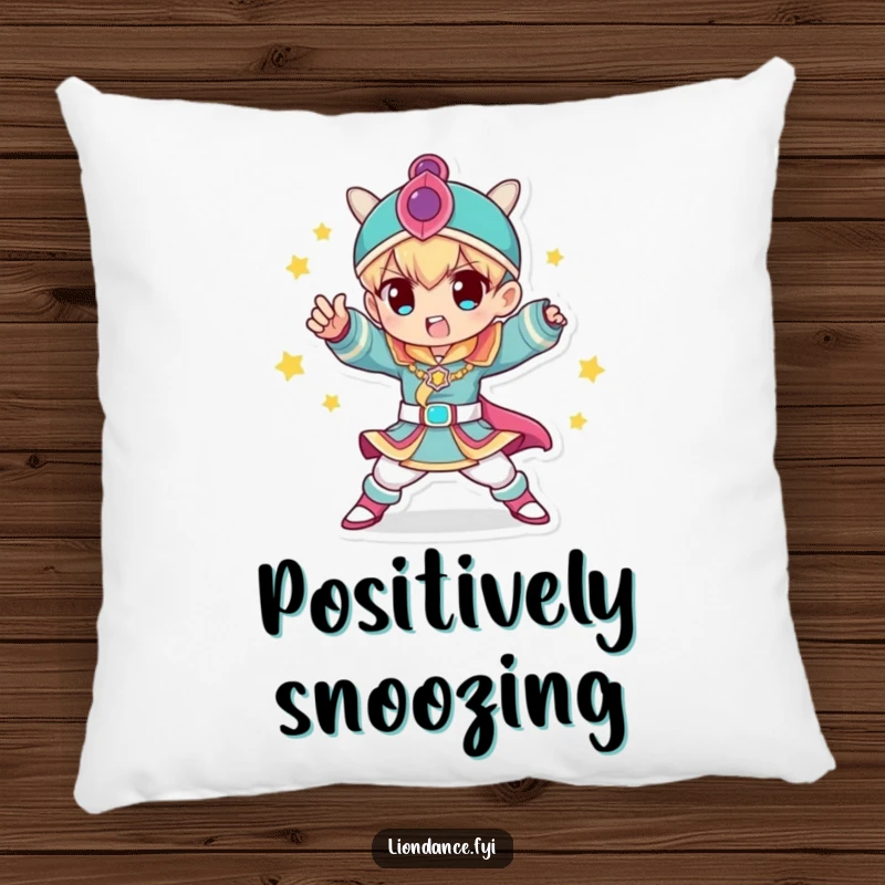 Funny Pillow featuring a character in a colorful costume striking a dynamic pose, soft and stylish, a lovely funny gift.