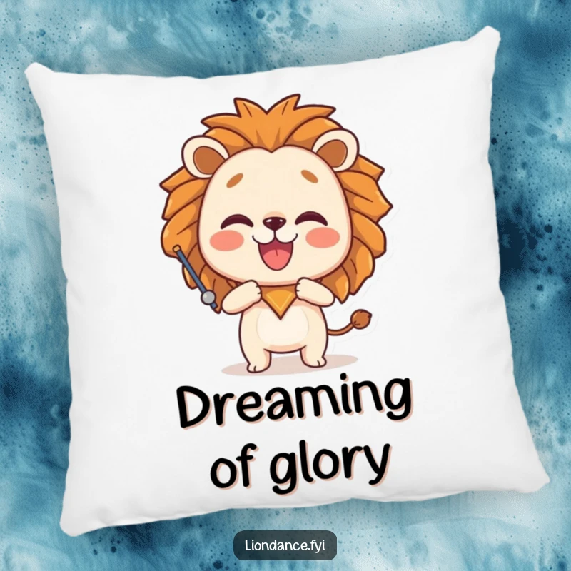 Funny pillow featuring a joyful character in a playful pose, holding a lion head prop, providing soft comfort and humorous decoration.