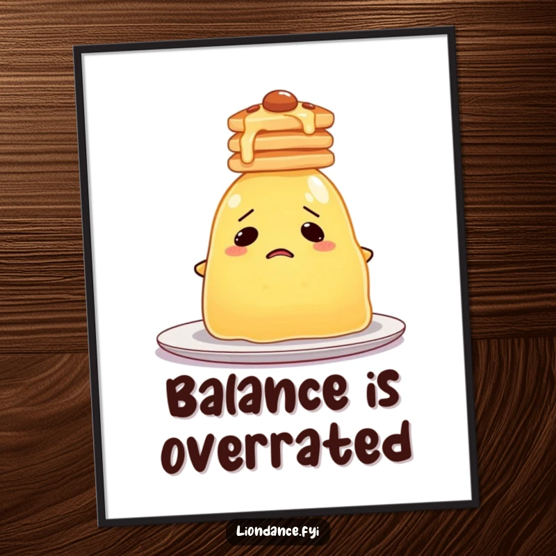 Funny Jelly Pancake Digital Art Print of a bewildered blob of jelly attempting to balance a stack of pancakes on its head.