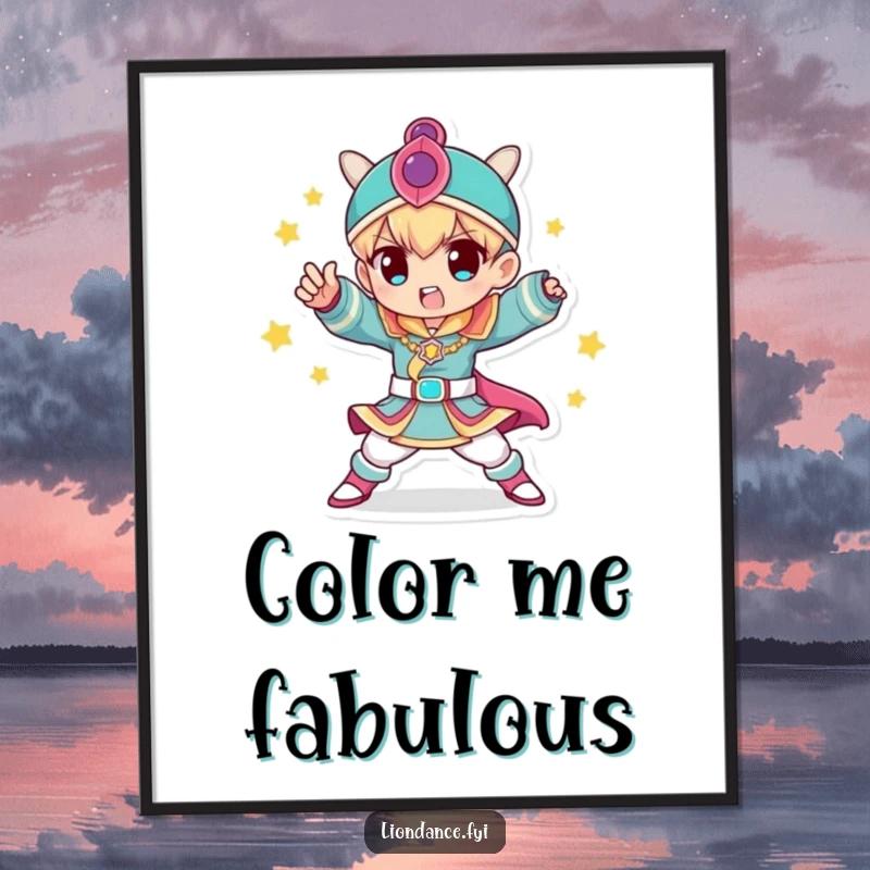 Funny Digital Art Print of a character in a colorful costume striking a dynamic pose, ready for instant download, a stylish funny gift.