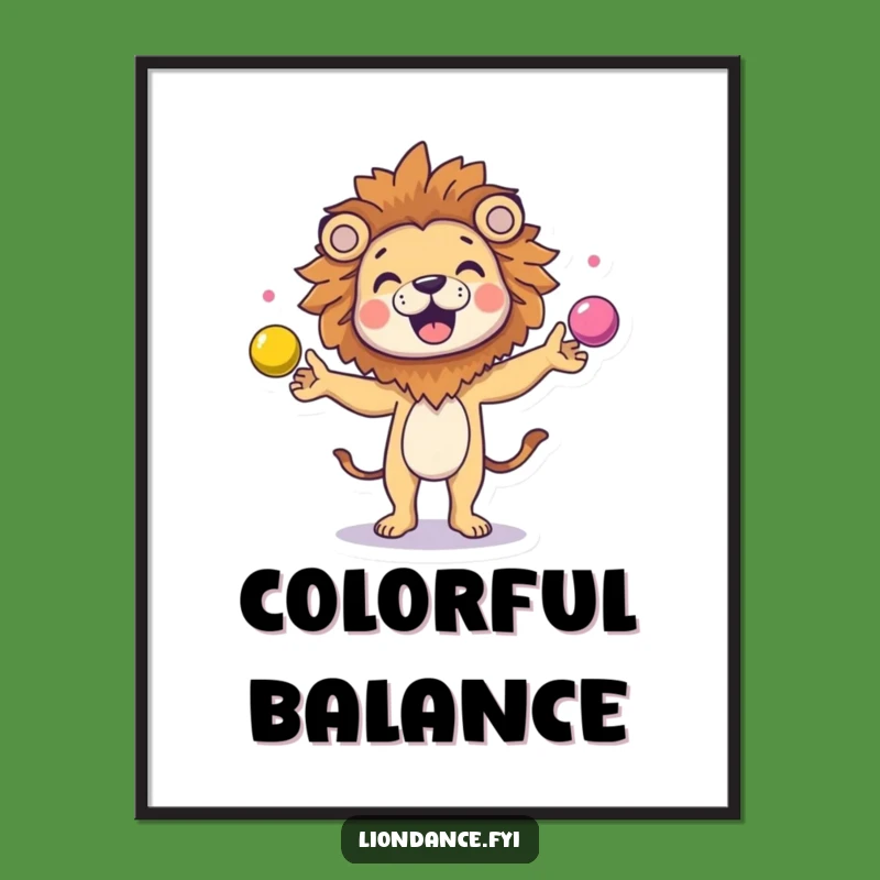 Funny Juggling Lion Digital Art: Instant Whimsical Print for Playful Spaces