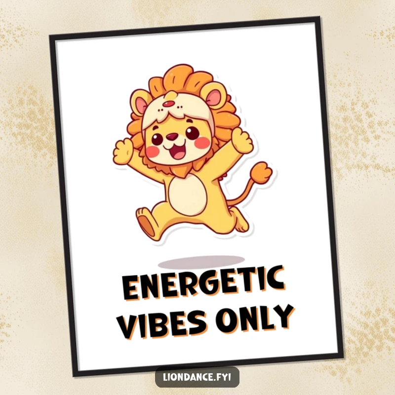 Funny Digital Art Print of a character in a vibrant lion costume performing an energetic leap, ready for instant download, a dynamic funny gift.