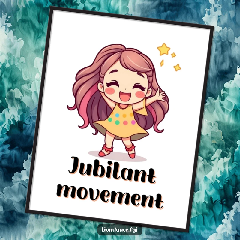 Funny digital art print of a jubilant cartoon character dancing energetically, creating a dynamic and joyful wall display.