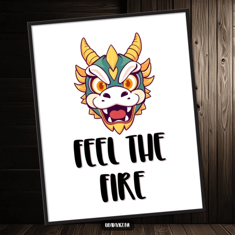 Funny digital art of a cute dragon mask with glowing eyes roaring playfully, ready for printing or digital display.