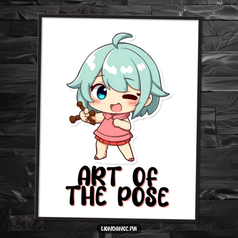 Funny digital art print of a character striking a funny, exaggerated pose with a prop, conveying theatrical and humorous energy.