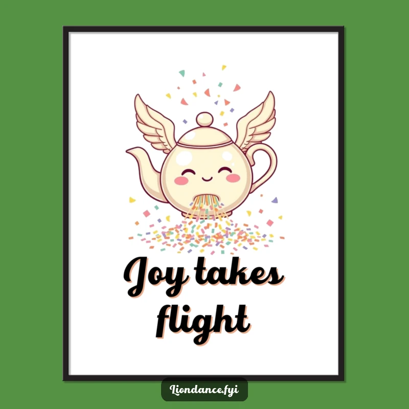 Funny Flying Teapot Digital Art: Confetti Celebration Download, Joyful Funny Gift Decor!