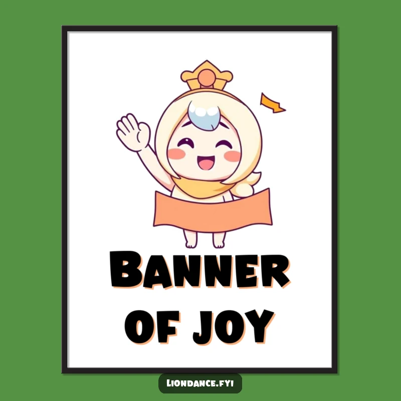 Funny Waving Banner Character Smiles Print - Instant Cheerful Decor!
