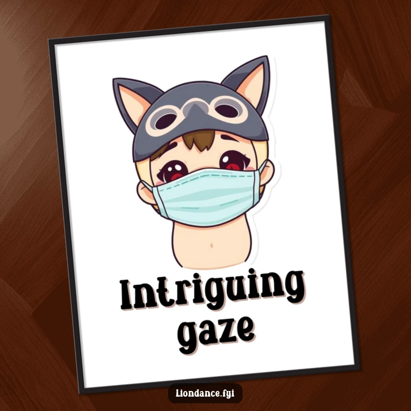 Funny masked peek digital art print of a delighted character peeking curiously, adding intriguing charm.