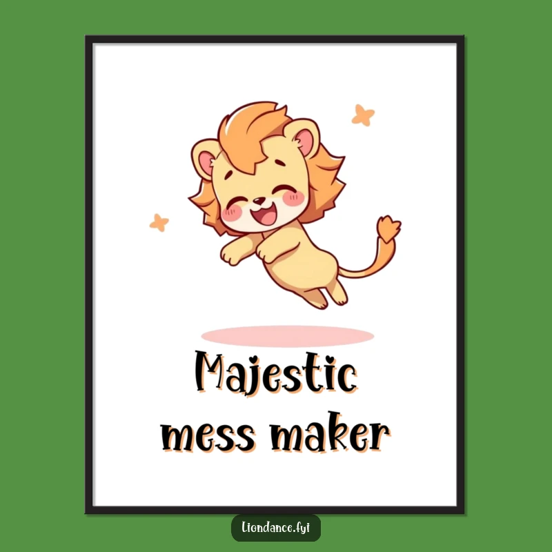Funny Lion Tail Digital Art: Joyful Tumbling Character Print, Perfect Funny Gift!