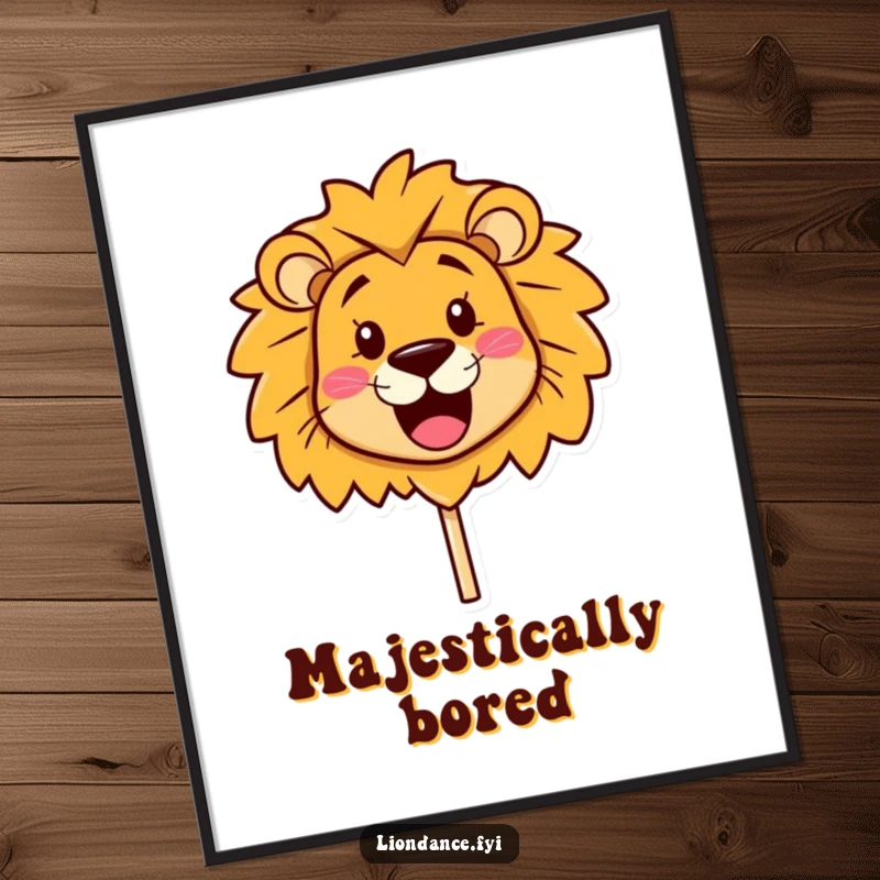 Funny Digital Art Print of a cute lion head prop with a wide, happy smile, ready for instant download, a vibrant funny gift.