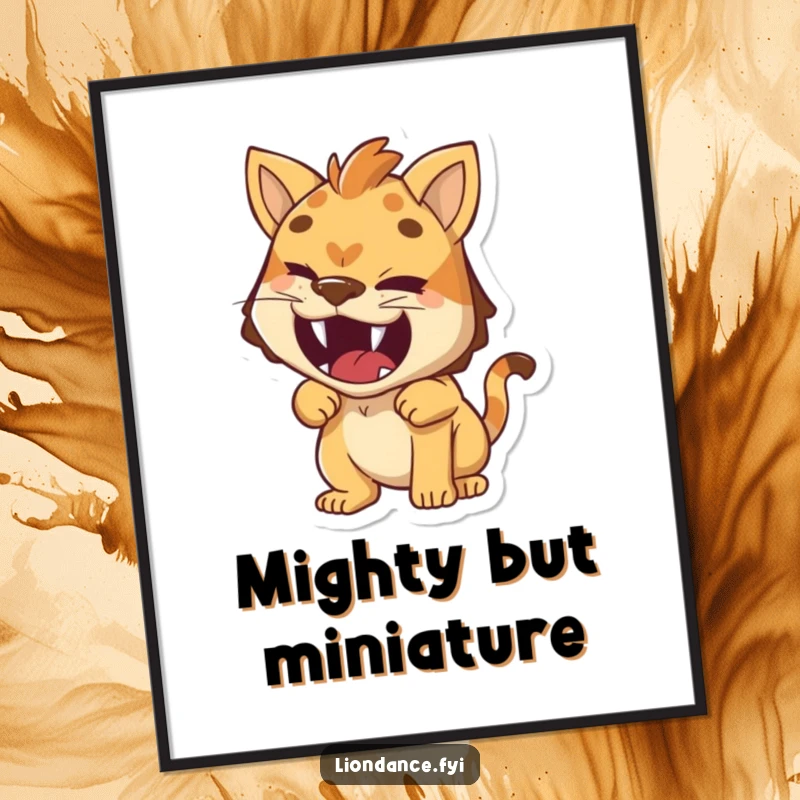 Funny digital art print of a small character with a cheeky wink, humorously pretending to roar, full of playful energy.