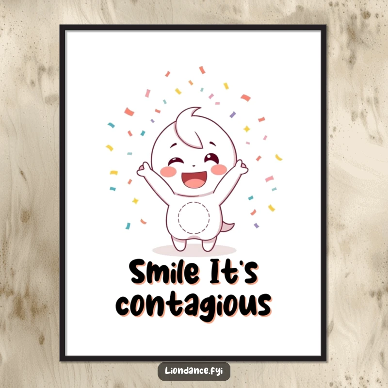 Funny digital art print of a happy character with a wide smile, joyfully tossing confetti, perfect for vibrant and cheerful decor.