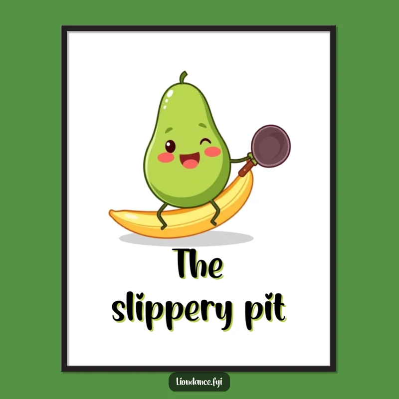 Funny Avocado Slip Digital Print: Hilarious Wok Action Wall Art Gift