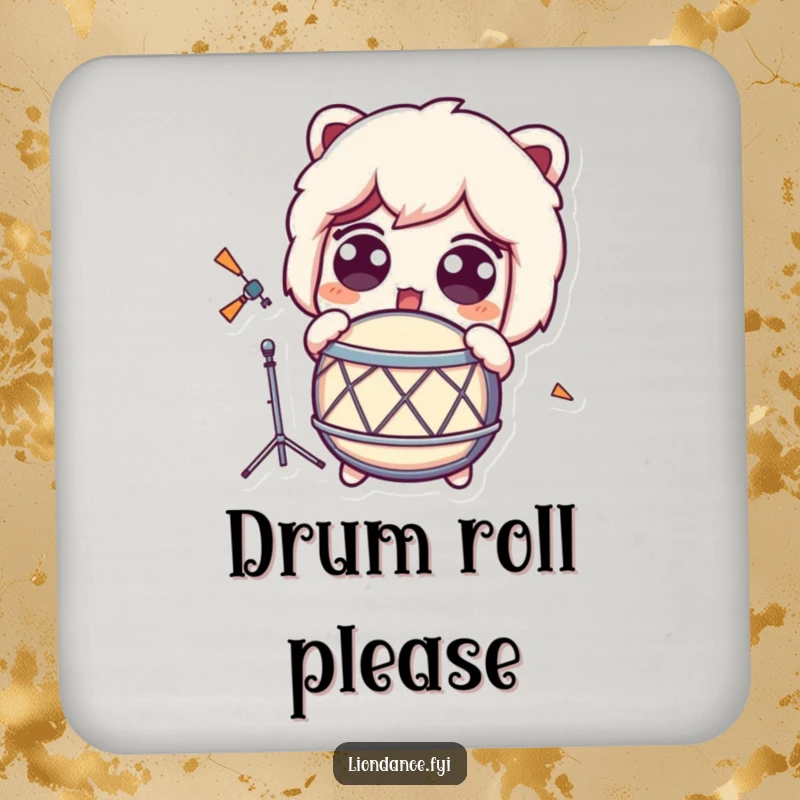 Funny Drink Coaster featuring a character with wide, surprised eyes reacting to a loud drum sound.