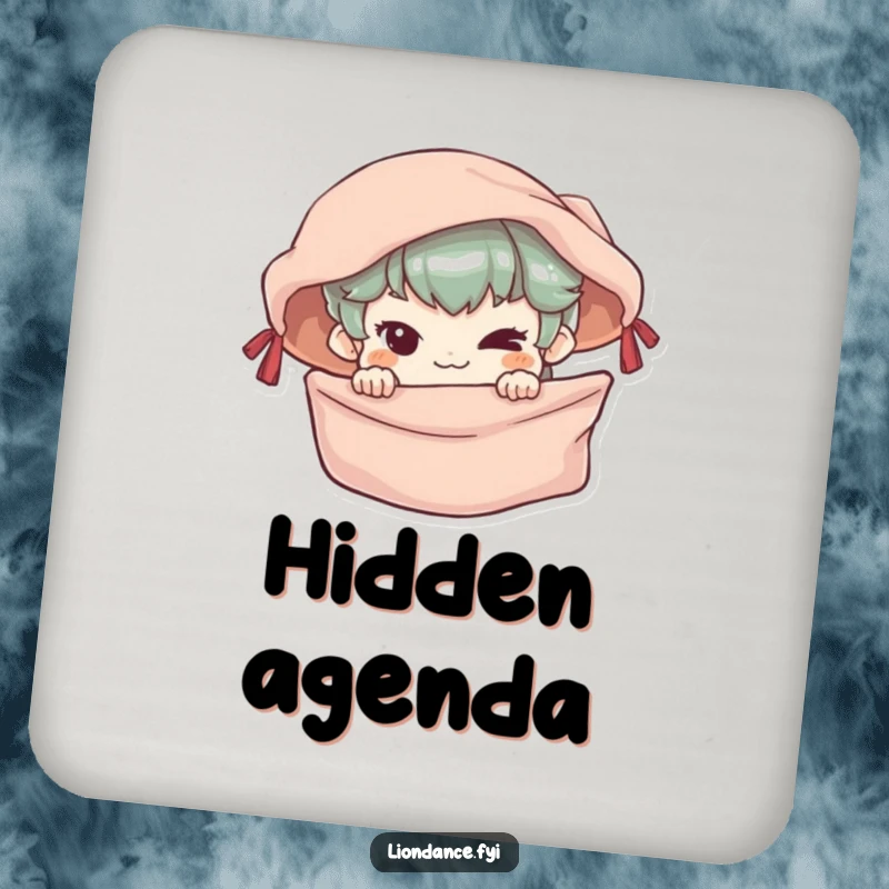 Funny Drink Coaster with a mischievous character peeking from behind a silken banner, adding humor to tabletops.