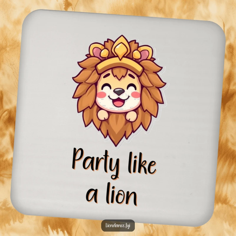 Funny lion headdress coaster featuring a happy character peeking from the golden mane, offering a cheerful grin to protect your surfaces.
