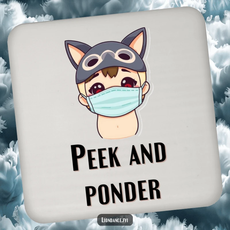 Funny curiosity coaster depicting a delighted character peeking with curiosity, adding intriguing protection to surfaces.