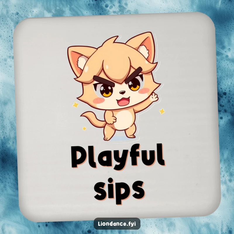Funny drink coaster with a character mid-action, determined yet playful, adding motivational decor. Ideal funny gift.