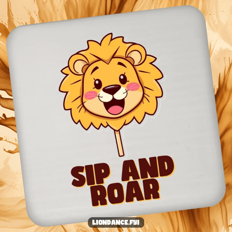 Funny Drink Coasters showcasing a cute lion head prop with a happy smile, protecting furniture, a charming funny gift.