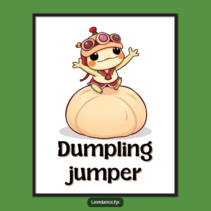 Funny Frog Lion Dance Poster: Hilarious Dumpling Leap Art Print Gift