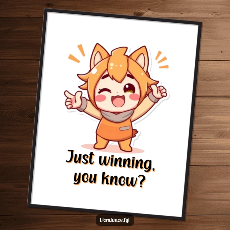 Funny poster displaying a delighted character in a bold, striking, and celebratory pose, embodying pure joy and festive spirit.