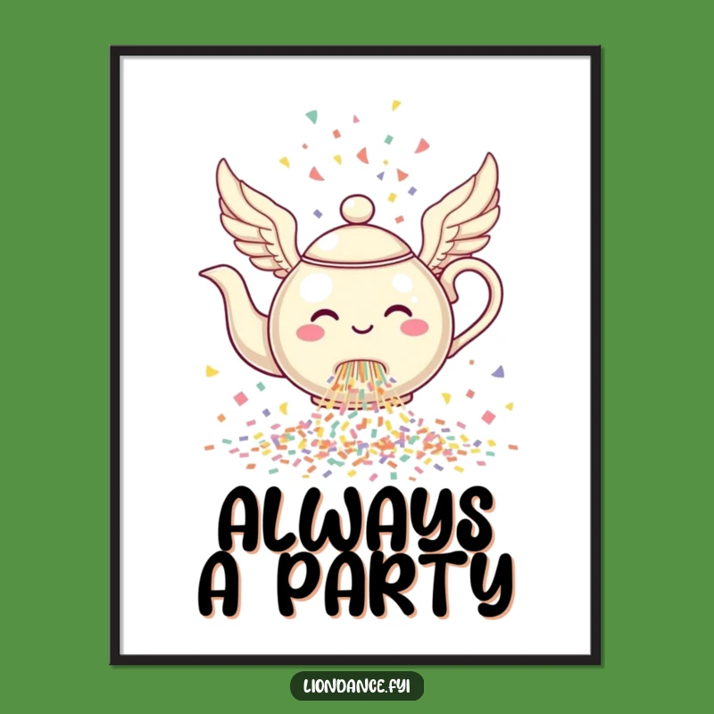 Funny Flying Teapot Poster: Confetti Blast Art, Hilarious Home Decor Funny Gift!