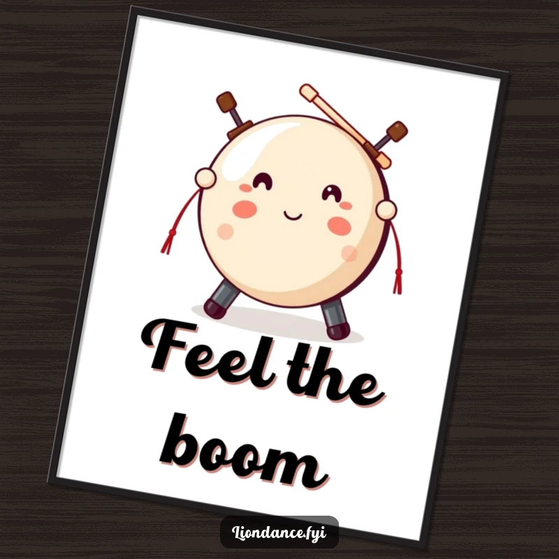 Funny gong strike poster depicting a cute gong prop and mallets poised for impact, creating humorous anticipation.