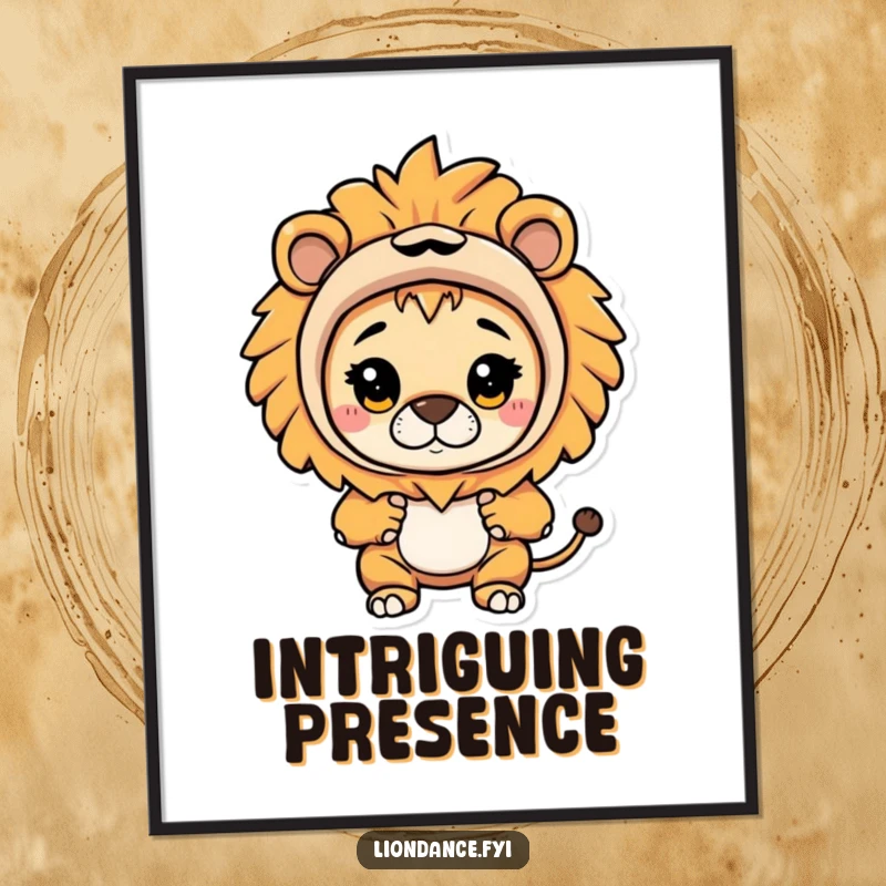 Funny poster of a character in a lion costume curiously peeking out, adding a touch of whimsical humor to any room.