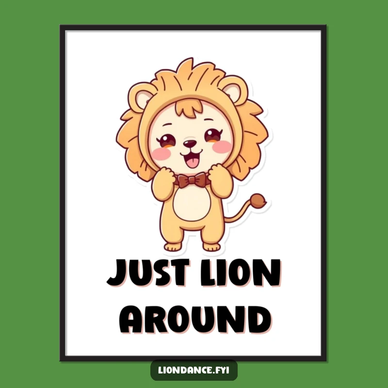 Funny Lion Costume Poster: Cute Character Bowing Playfully, Whimsical Wall Art, Perfect Funny Gift
