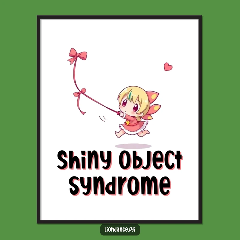 Funny Ribbon Chaser Poster: Playful Character Art, Whimsical Funny Gift Decor