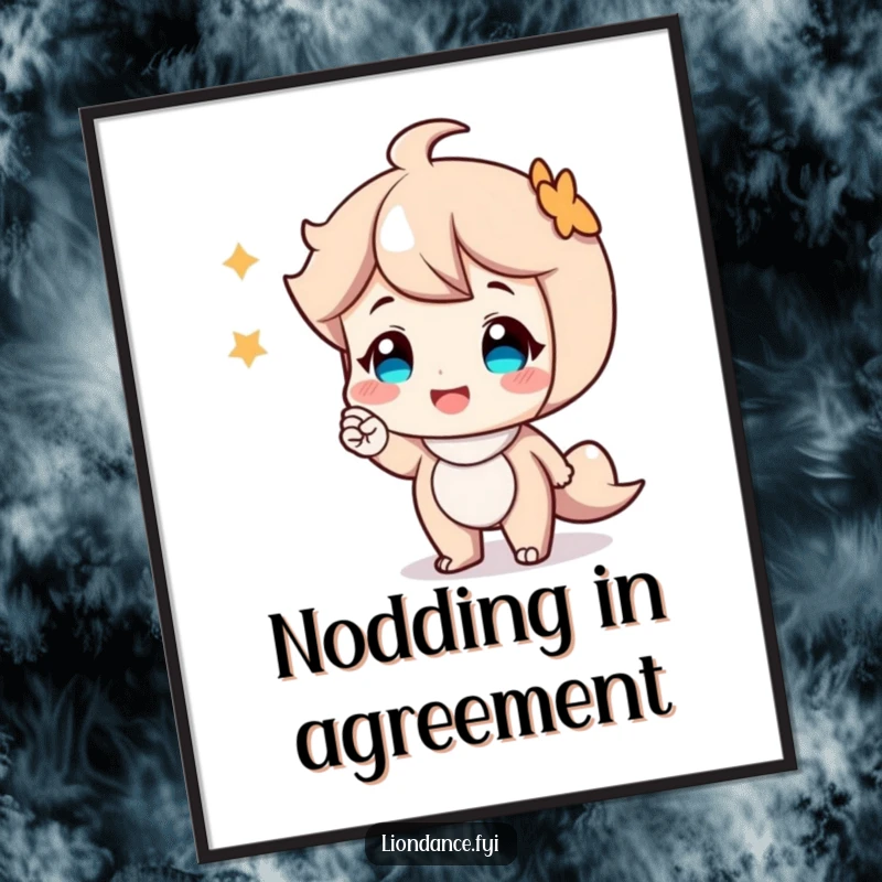 Funny poster art of a happy cartoon character extending a friendly nod, creating a welcoming and cheerful atmosphere.