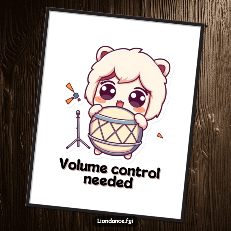 Funny Poster depicting a character's comically wide, shocked eyes as they react to a loud drum.