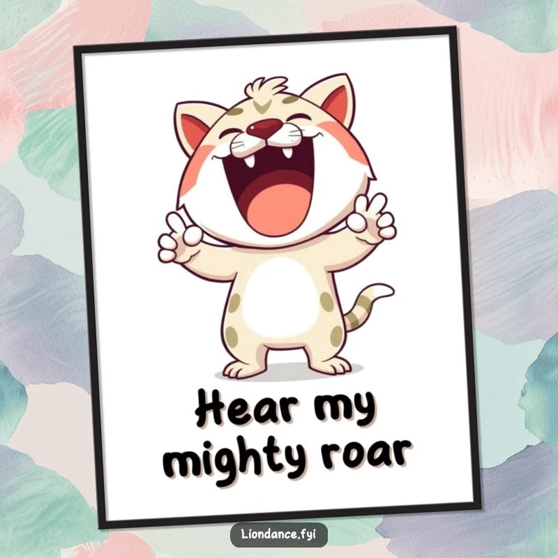 Funny poster art of a happy cartoon character making dynamic, exaggerated roaring gestures, creating a vibrant and energetic display.